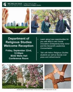 Department of Religious Studies Welcome Reception @ B-342 Wells Hall