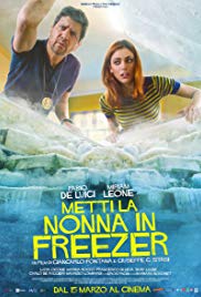 Metti La Nonna in Freezer Poster- Two people standing over a chest freezer looking concerned