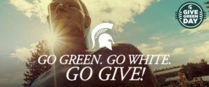 Banner image with Sparty's head that says: Go Green, Go White, Go GIve!