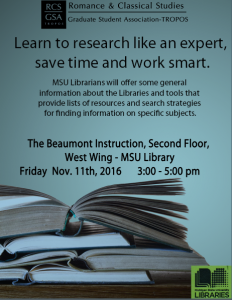 Library Research Workshop @ The Beaumont Instruction Room, 2nd Floor, West Wing-MSU Library | East Lansing | Michigan | United States