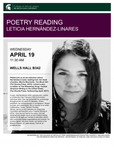 Poetry Reading: Leticia Hernández-Linares @ Wells Hall- B342 | East Lansing | Michigan | United States