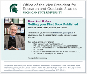 Getting Your First Book Published @ MSU Library, 4th Floor Green Rm | East Lansing | Michigan | United States