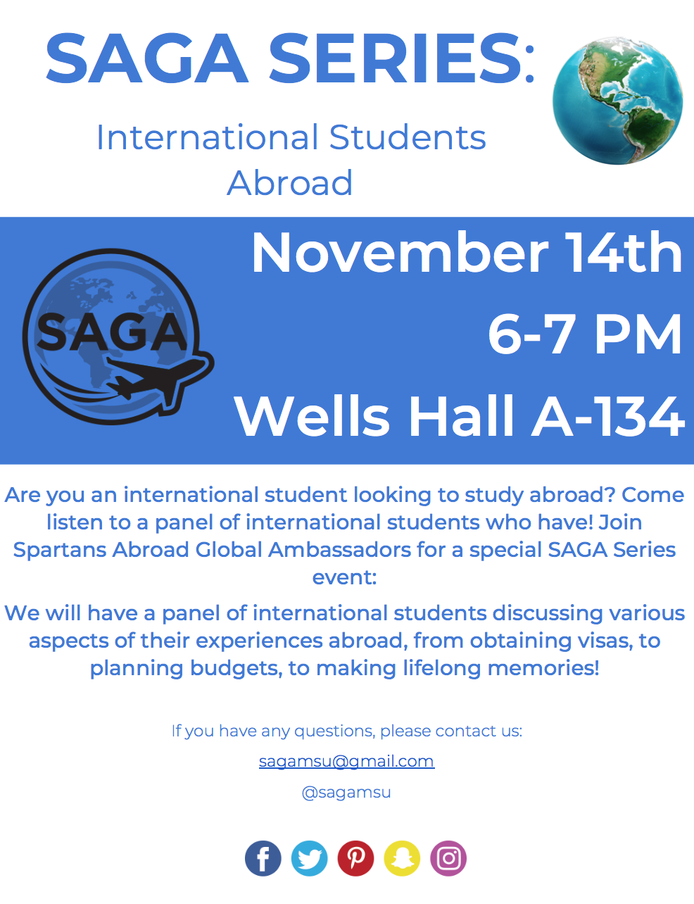 SAGA Series: International Students Abroad @ Wells A134