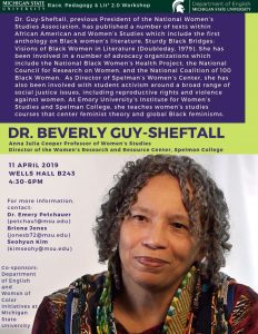 Race, Pedagogy, and Lit*: Dr. Beverly Guy-Sheftall @ Wells Hall B-243 | East Lansing | Michigan | United States