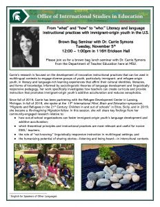 Brown Bag Seminar with Dr. Carrie Symons @ 116H Erickson Hall