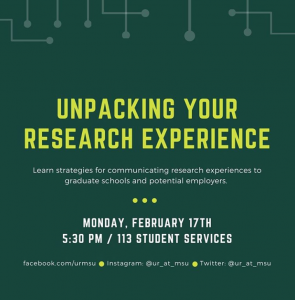 Unpacking Your Research Experience @ Student Services Building, Room 113